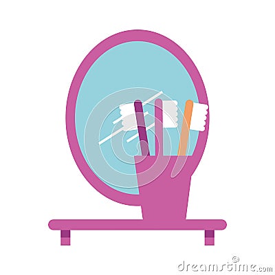 Mirror and brushes hygiene clean bathroom Vector Illustration