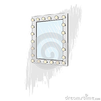 Mirror with electric bulbs Vector Illustration