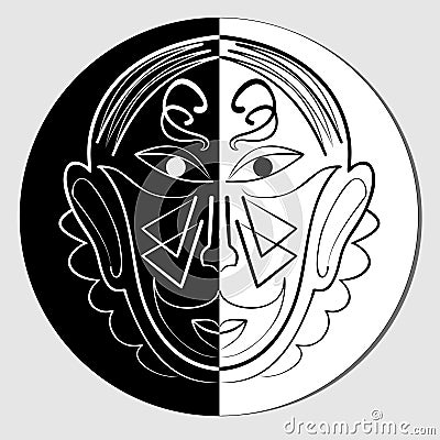 Mirror face in white and black, iconic mask, avatar Vector Illustration