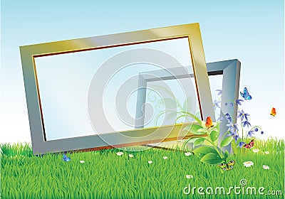 Mirror frame on lawn Stock Photo