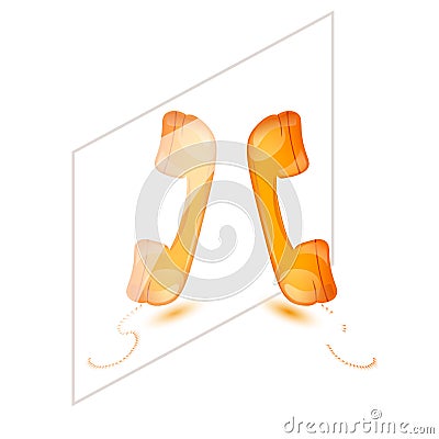 Mirror image of orange handsets, phone receiver Vector Vector Illustration