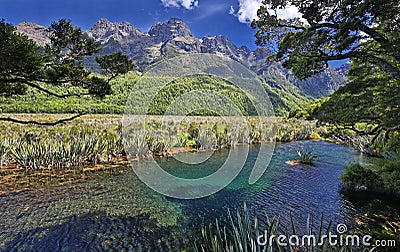 Mirror Lakes (Fjordland, New Zealand) Stock Photo