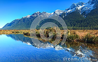 Mirror Lakes, New Zealand Stock Photo