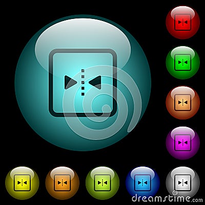 Mirror object around vertical axis icons in color illuminated glass buttons Stock Photo