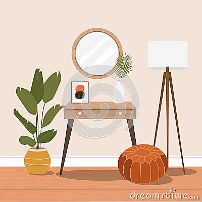 Dressing table with mirror. Cozy home interior. Vector illustration Vector Illustration