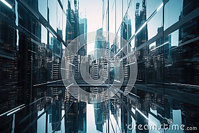 Mirror Reflections of a Futuristic Cityscape Stock Photo