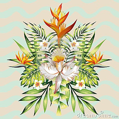 Mirror summer holiday composition from tropical flower and leave Vector Illustration