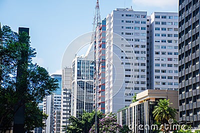 Mirrored buildings on Paulista Avenue in SÃ£o Paulo Stock Photo