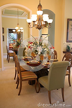 Mirrored Dining Room Stock Photo