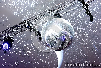 Mirrored disco ball and lights Stock Photo