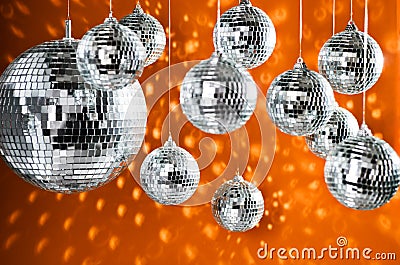 Mirrored disco balls with light spots Stock Photo