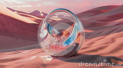 Mirrored Geometric Bag in Pink Desert. Generative AI Cartoon Illustration