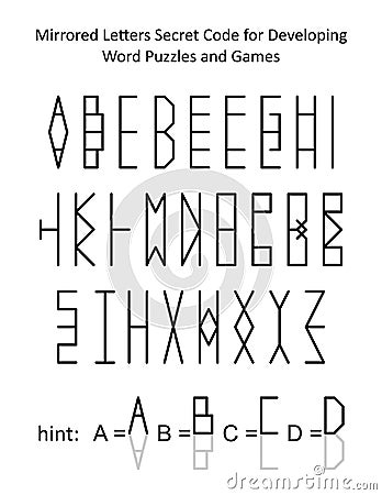 Mirrored letters secret code for developing word puzzles and word games for kids and adults. Full alphabet set English language Vector Illustration