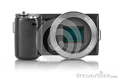 Mirrorless camera without lens Stock Photo