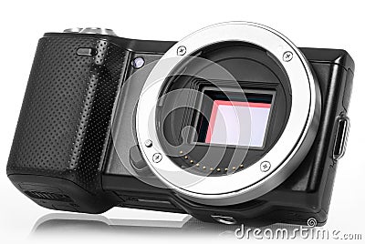 Mirrorless camera without lens Stock Photo