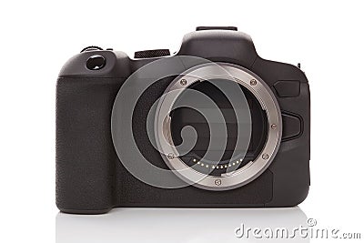 Mirrorless camera technology on white. Stock Photo