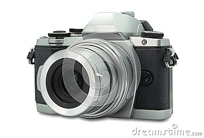 Mirrorless digital photo camera. Retro old style isolated on a white Stock Photo