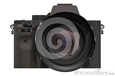 Mirrorless interchangeable-lens camera. Digital camera, front view. 3D rendering Stock Photo