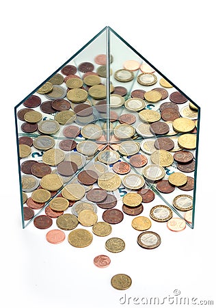 Mirrors multiply Euro coins, money. Financial concept, metaphor. Stock Photo