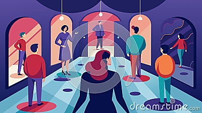 The mirrors seemed to be playing tricks on the visitors minds causing them to question their own sanity as they Vector Illustration