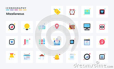 25 Miscellaneous Flat color icon pack Vector Illustration