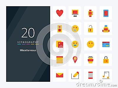 20 Miscellaneous Flat Color icon for presentation Vector Illustration