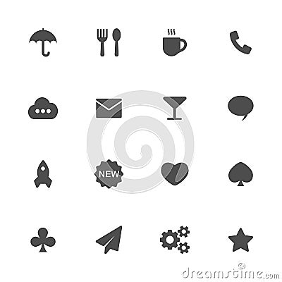 Miscellaneous flat gray icons set of 16 Vector Illustration