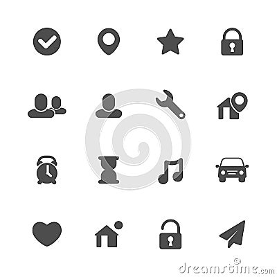 Miscellaneous flat gray icons set of 16 Vector Illustration