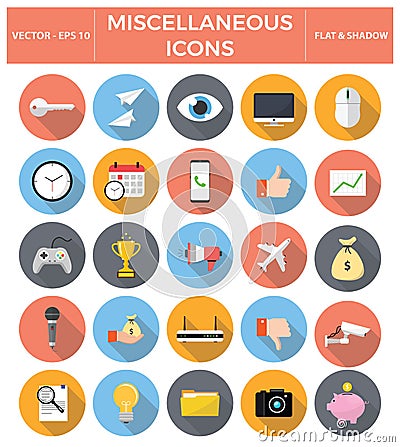 Miscellaneous flat icon set Vector Illustration