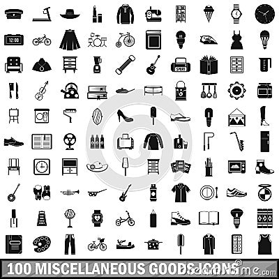 100 miscellaneous goods icons set, simple style Vector Illustration