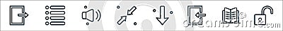 miscellaneous line icons. linear set. quality vector line set such as unlock, book, login, download, minimize, sound, list Vector Illustration