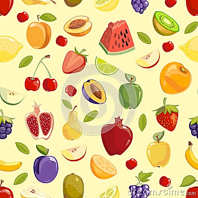 Miscellaneous vector fruits seamless pattern Vector Illustration