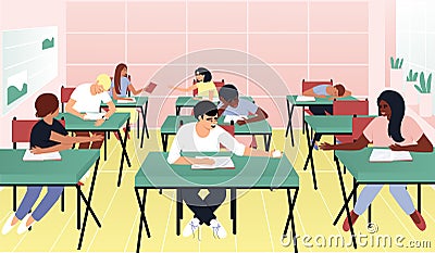 Mischief of students or schoolchildren in a lesson in an international class Vector Illustration