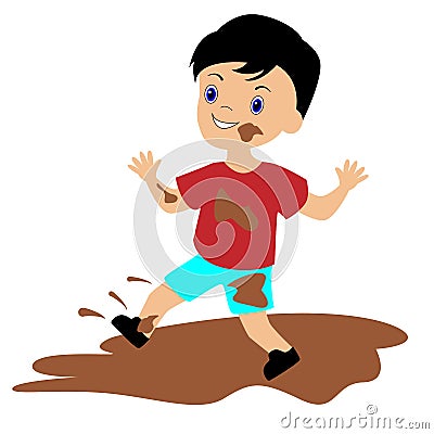 The mischievous boy got dirty in the mud Vector Illustration
