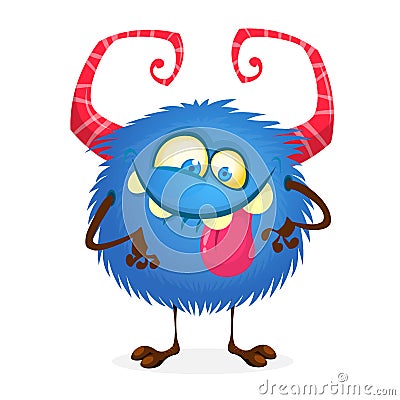 Mischievous cartoon monster character showing tongue. Vector Illustration