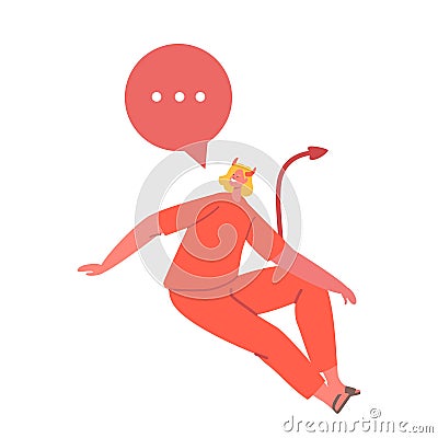 Mischievous Devil Female Character With A Speech Bubble, Ready To Provoke With Its Words. Symbolic Of Temptation Vector Illustration