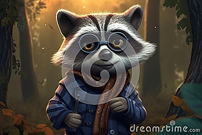 Mischievous - looking raccoon, wearing a striped shirt and a burglar mask, holding a bag of stolen jewels cartoon style Cartoon Illustration