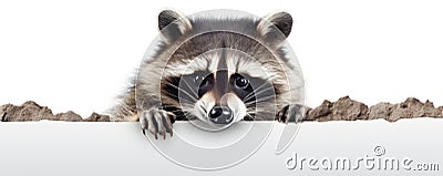 A Mischievous Raccoon Once Again Strikes A Rock Gesture Creating An Amusing And Memorable Image Against A White Background Stock Photo