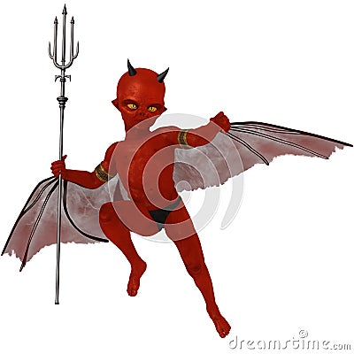 Mischievous red skinned winged imp Stock Photo