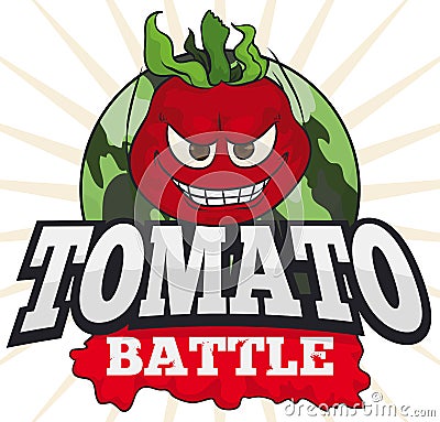 Mischievous Tomato over Military Button for a Funny Tomato Battle, Vector Illustration Vector Illustration