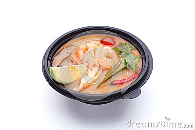 Miso soup in a black plastic dish Stock Photo