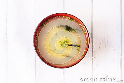 Miso soup is a Japanese soup prepared from a dashi broth Stock Photo