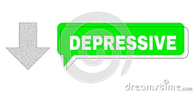 Misplaced Depressive Green Message Balloon and Mesh 2D Arrow Down Vector Illustration