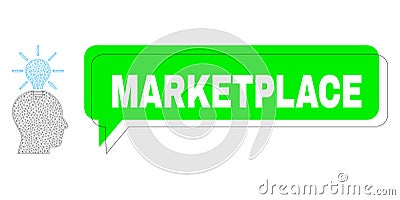 Misplaced Marketplace Green Text Cloud and Mesh Carcass Genius Bulb Vector Illustration