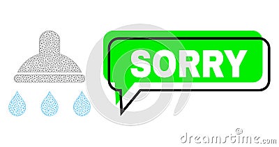 Misplaced Sorry Green Phrase Frame and Mesh Carcass Shower Vector Illustration