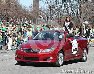 Miss Indianapolis Colleen Finn greeting people at the Annual St Patrick's Day Parade Editorial Stock Photo