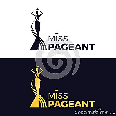 Miss pageant logo - black and gold The beauty queen pageant holding above a head the crown vector design Vector Illustration