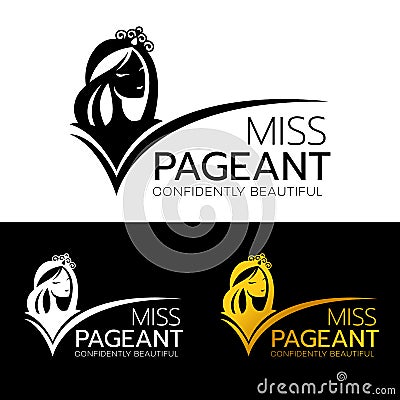 Miss pageant logo with head face woman smile and wear crown vector design Vector Illustration