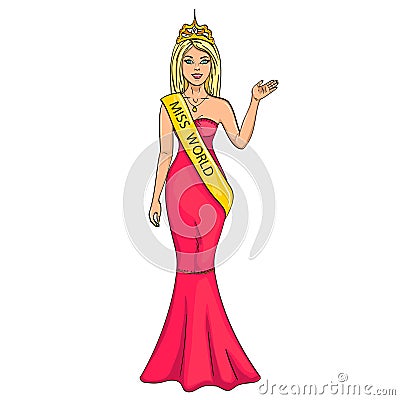 Miss the world of beauty. The girl, the winner of the contest of models. Vector, object on a white background Vector Illustration