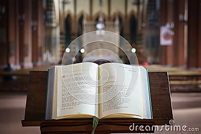 Missal opened and displayed in a church, Italy Stock Photo